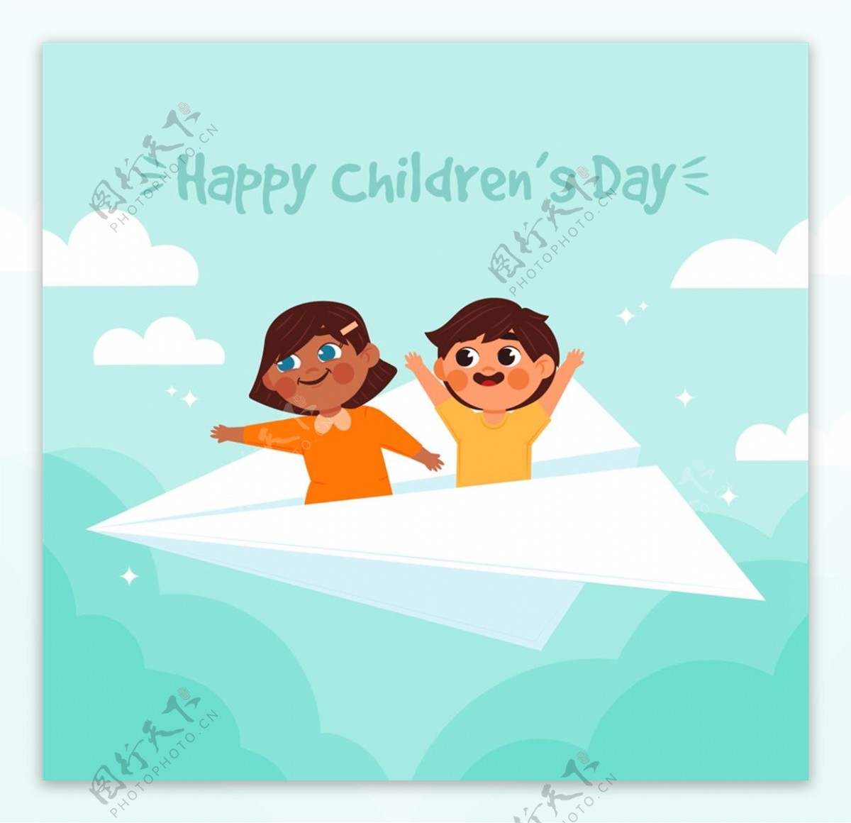 儿童节坐纸飞机图片