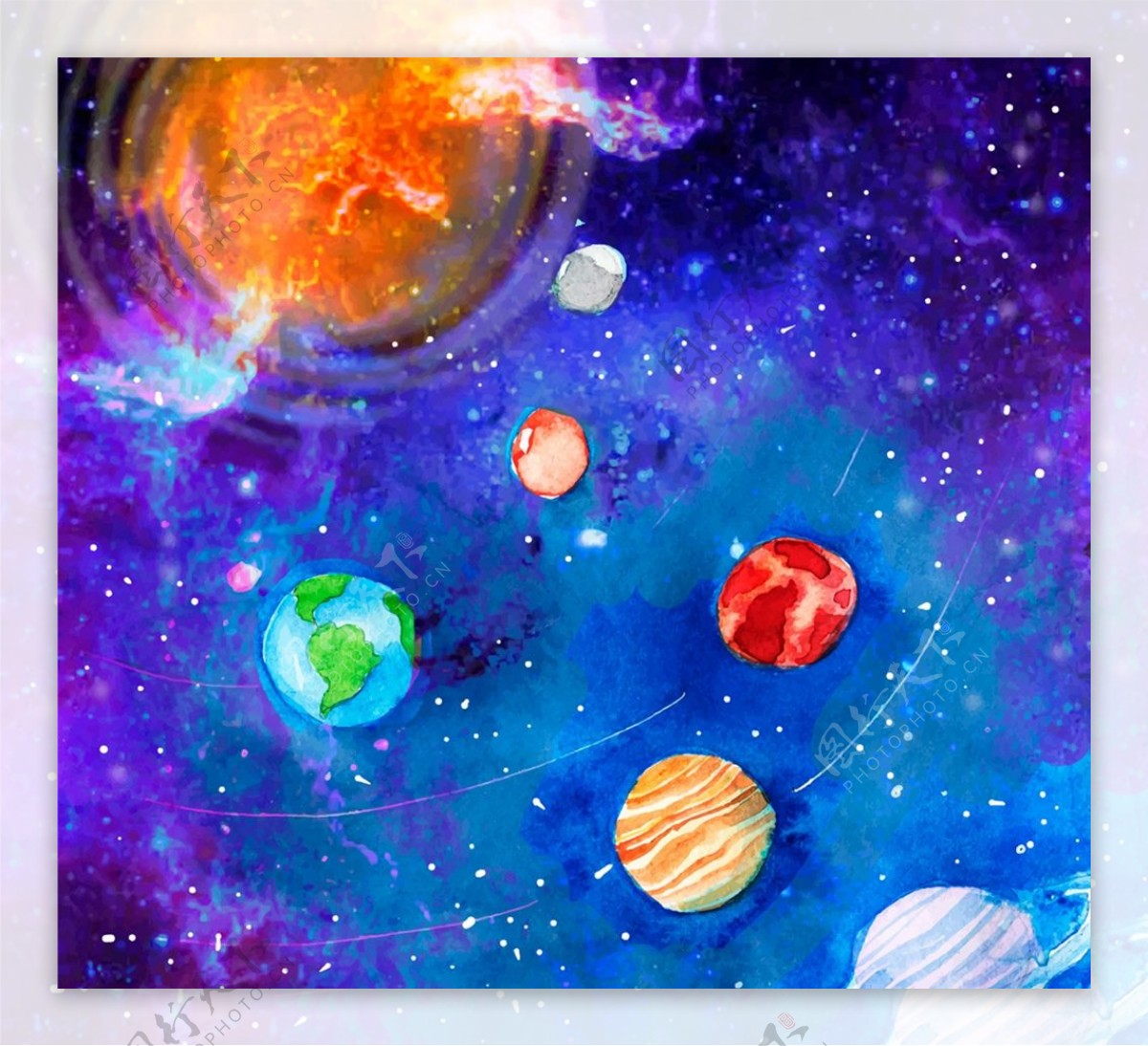 彩绘太阳系风景图片