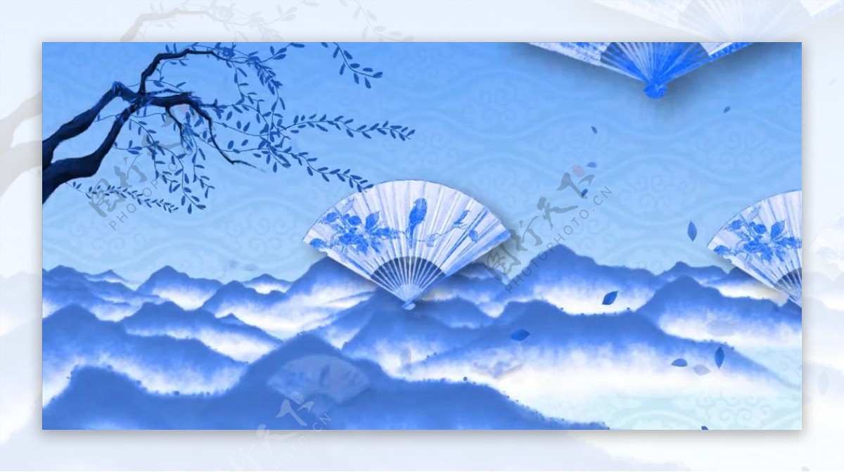 高清中国风扇子动画背景视频