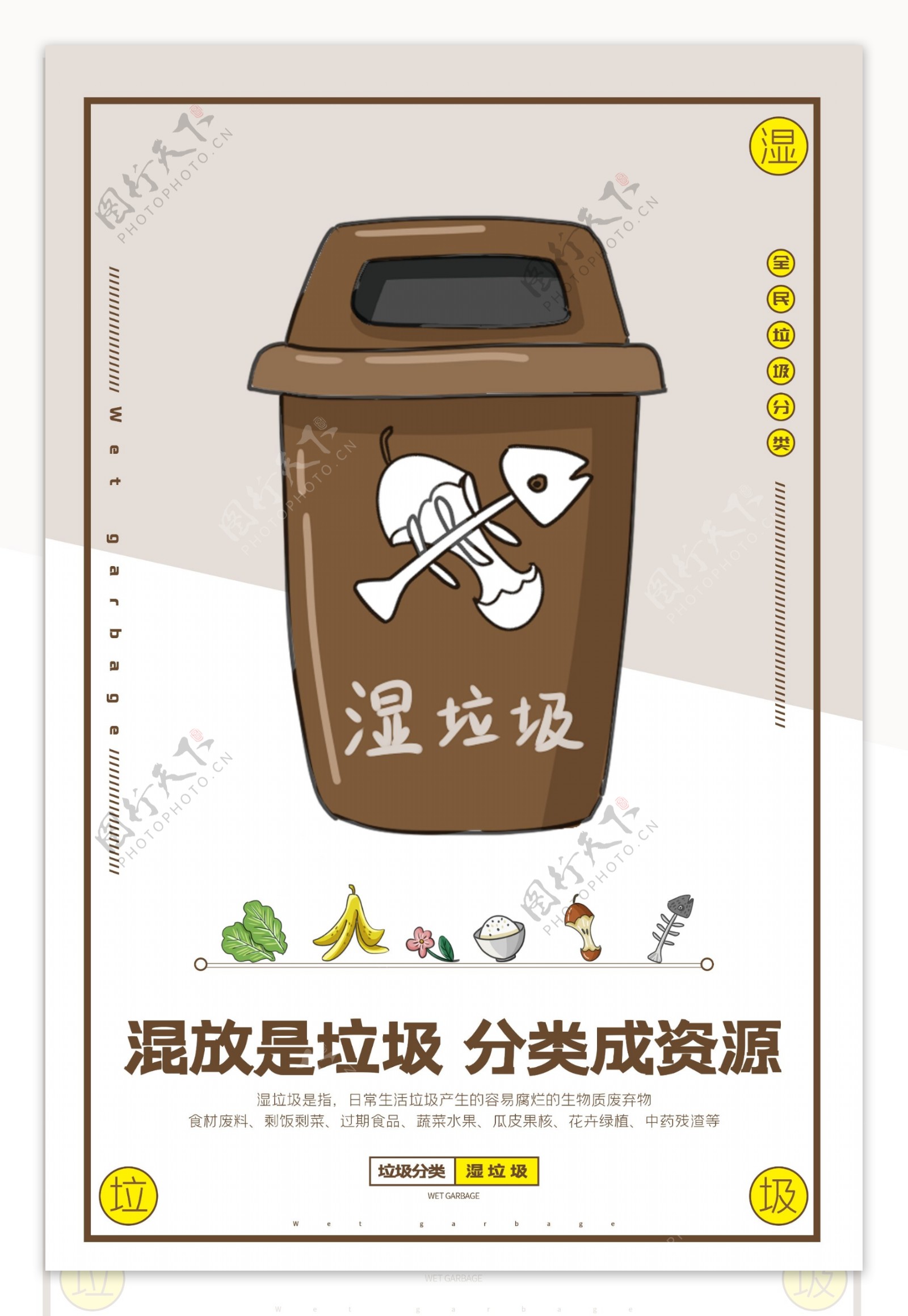保护环境干垃圾湿垃圾分类海报图片