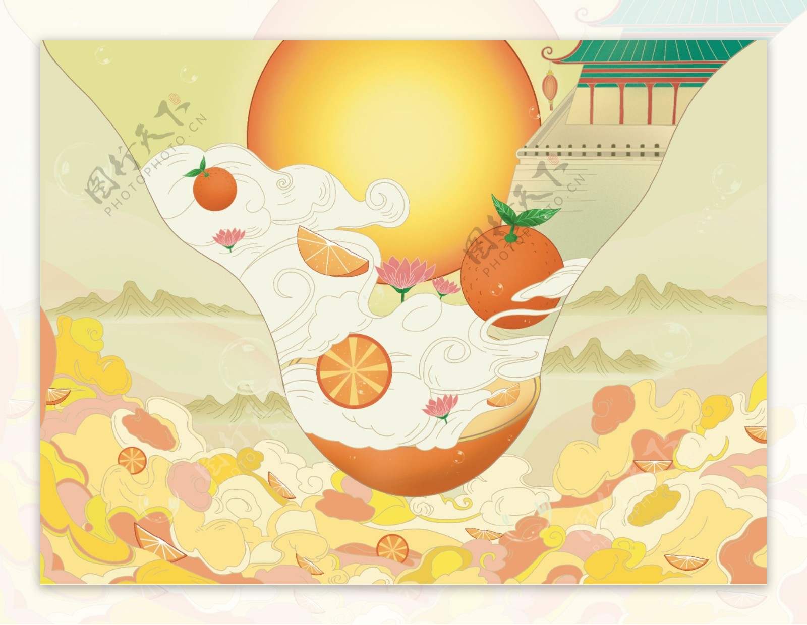 一款中国风橙子包装插画图片