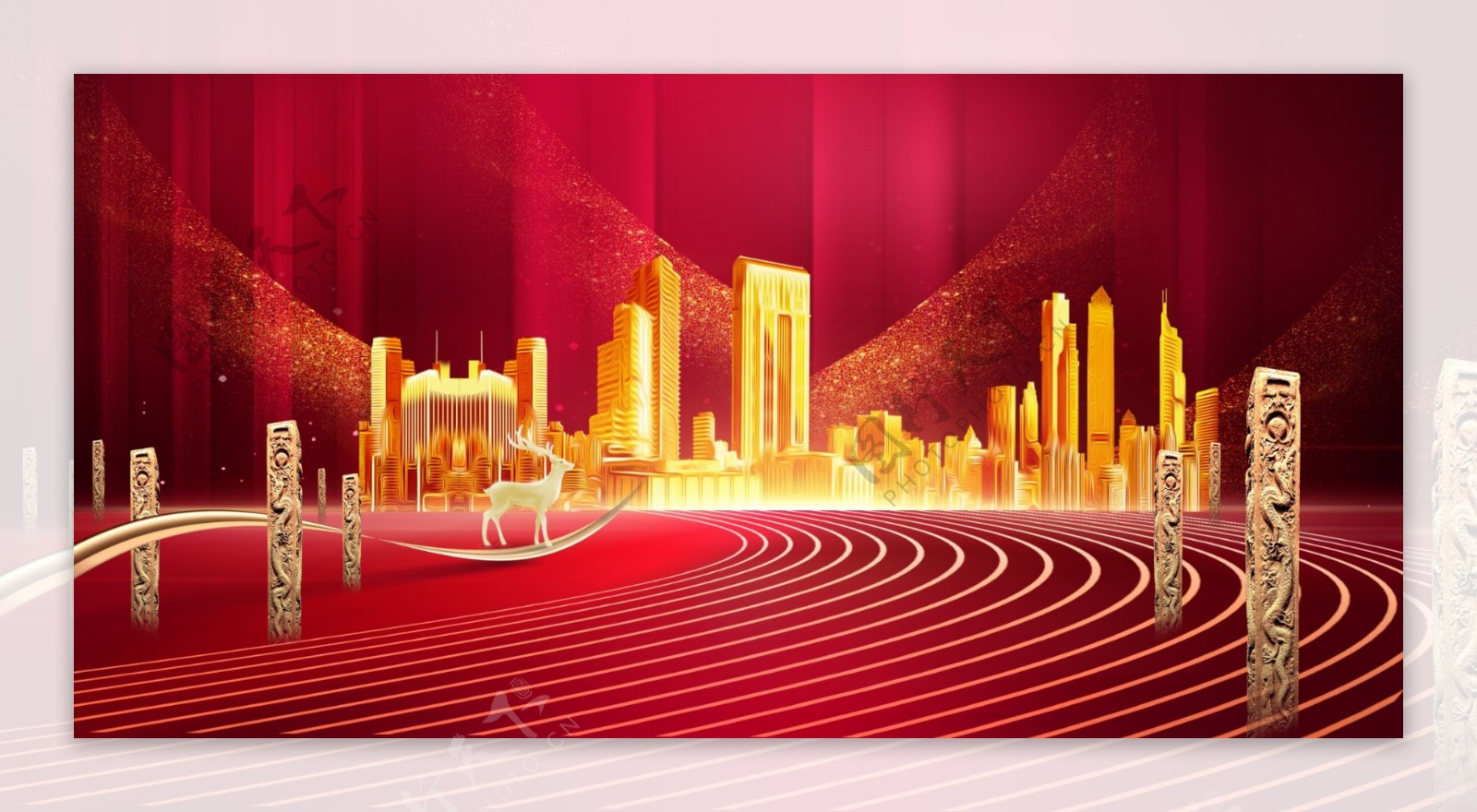 红色城市地产背景海报素材图片