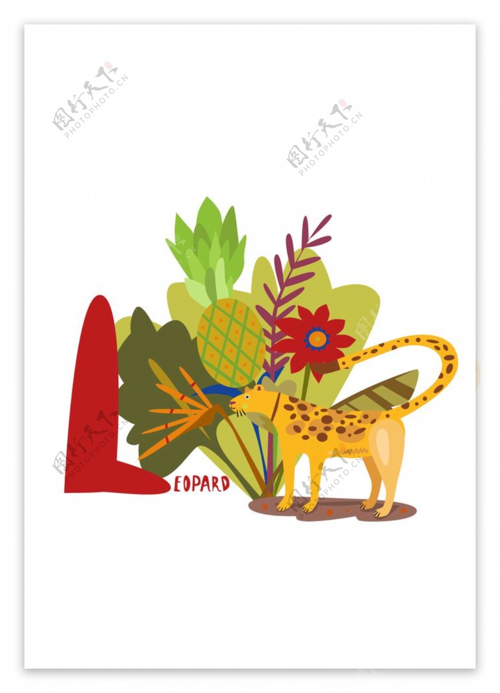 豹子与植物印花图案图片