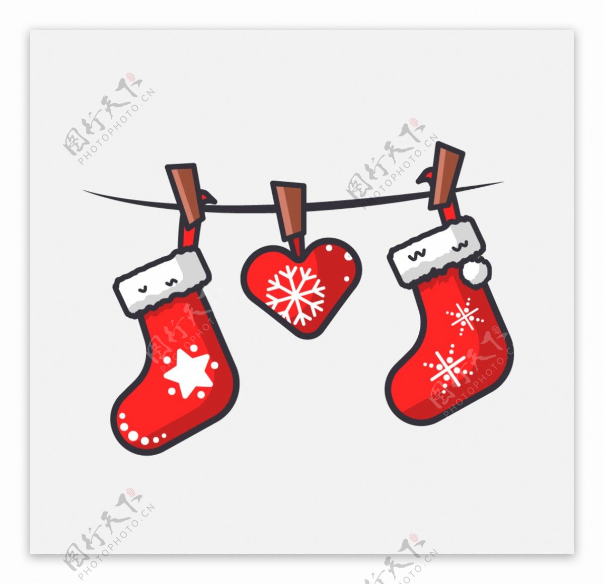 卡通圣诞袜子装饰扁平矢量插画图片