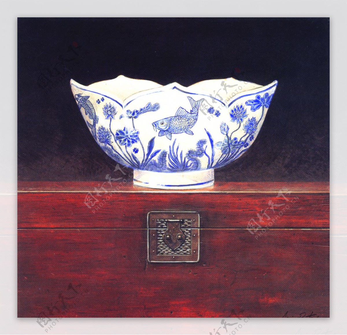 新中式客厅古典青花瓷器壁画餐厅图片