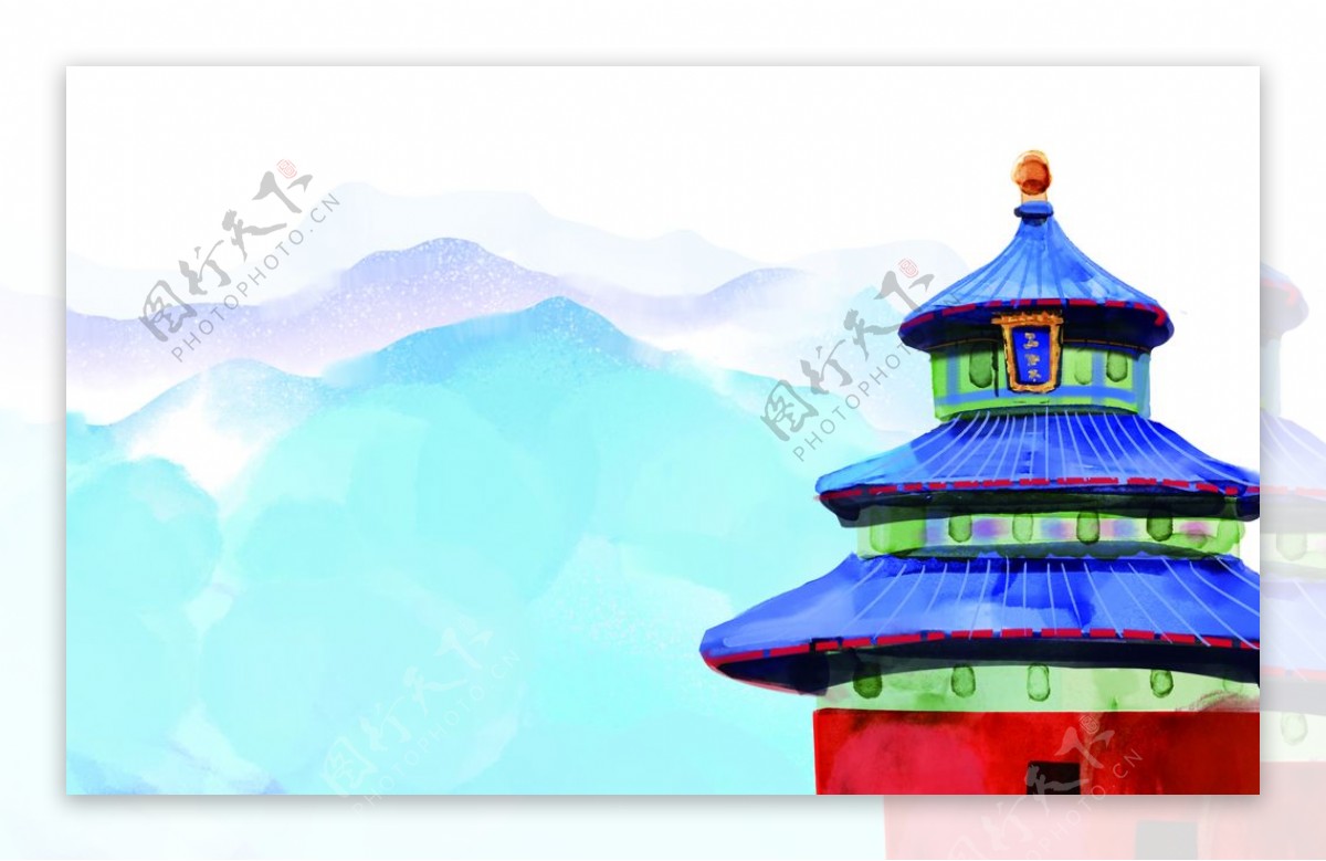 故宫天坛复古传统背景海报素材图片