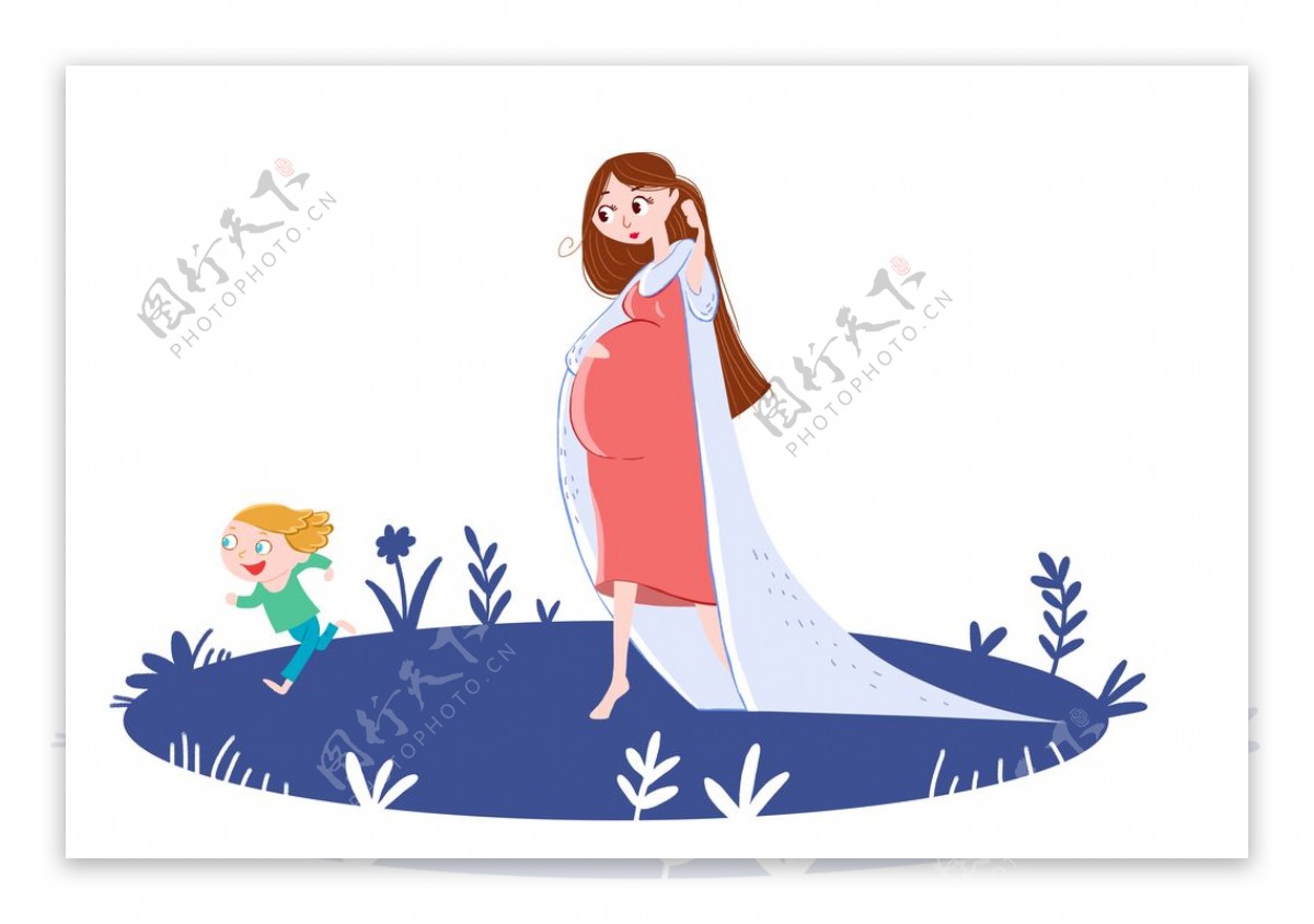 孕妇母女母亲节插画卡通背景素材图片