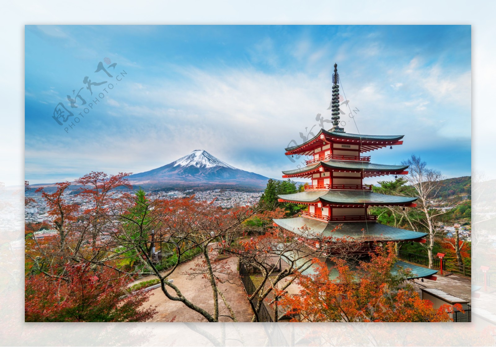 富士山前园林风景图片