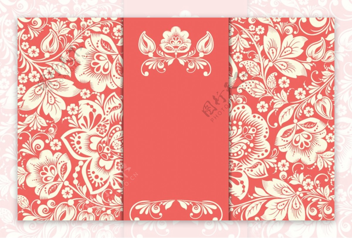 白色花卉红底卡片图片