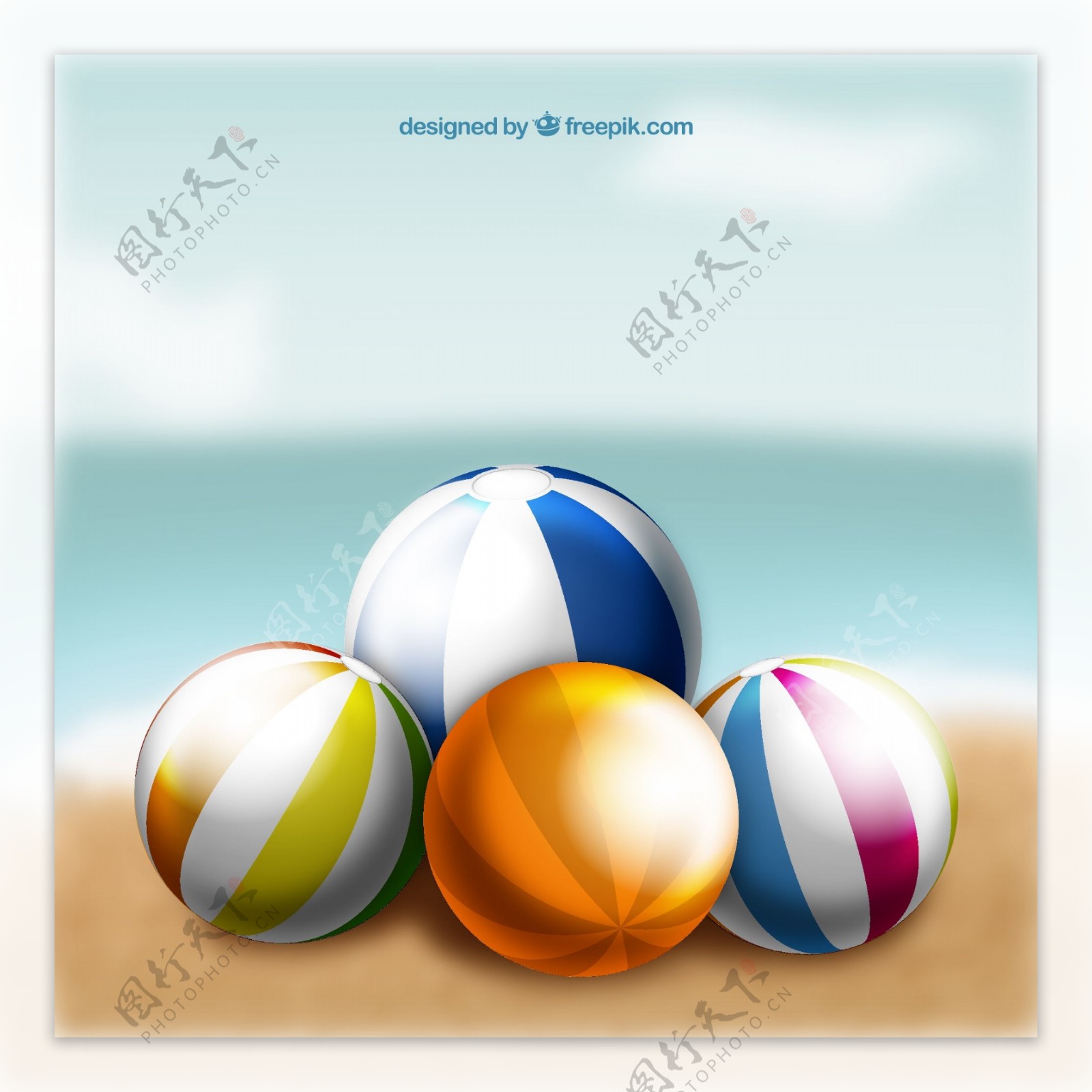 彩色沙滩球矢量图片