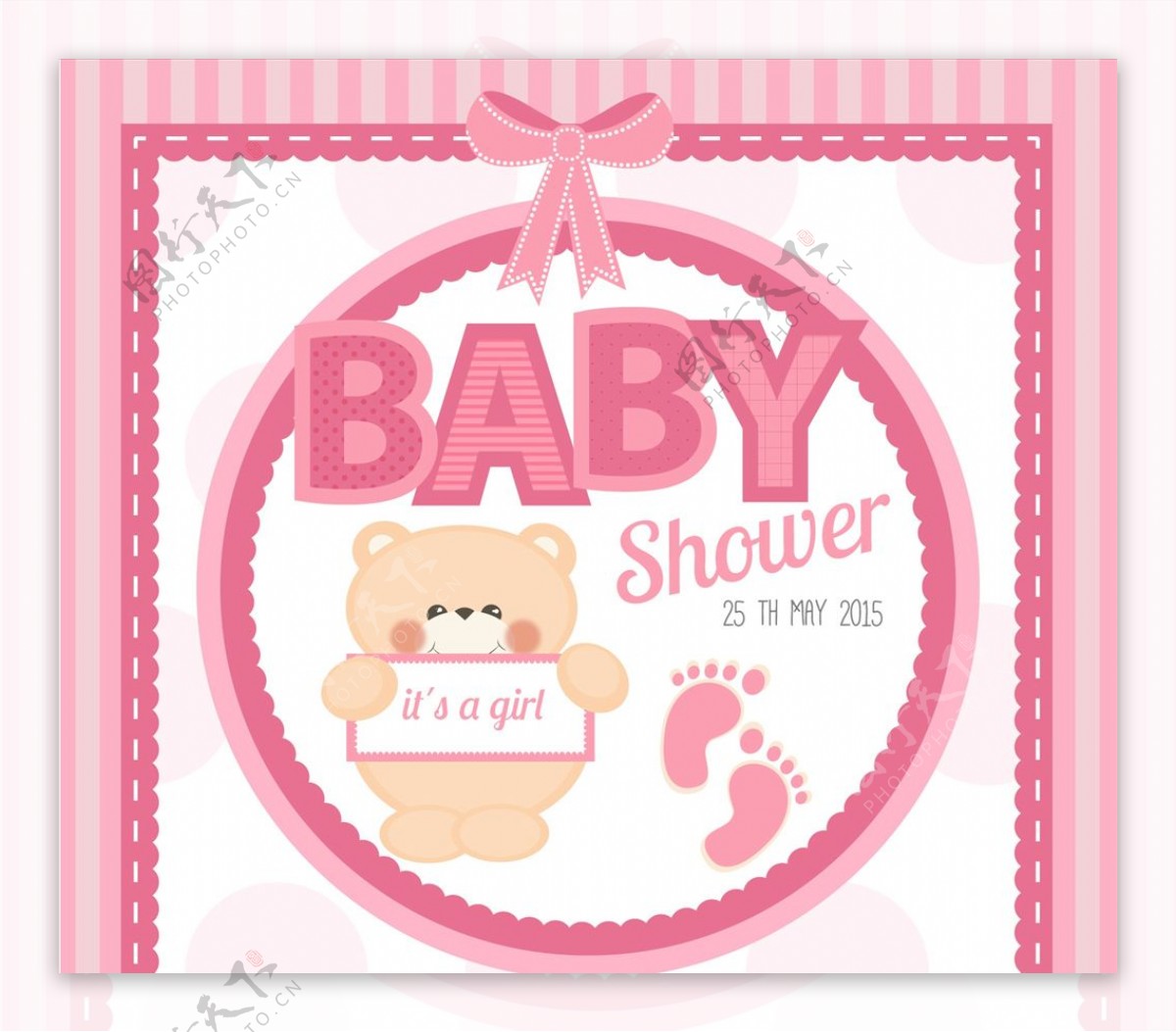 熊粉红婴儿洗澡卡图片
