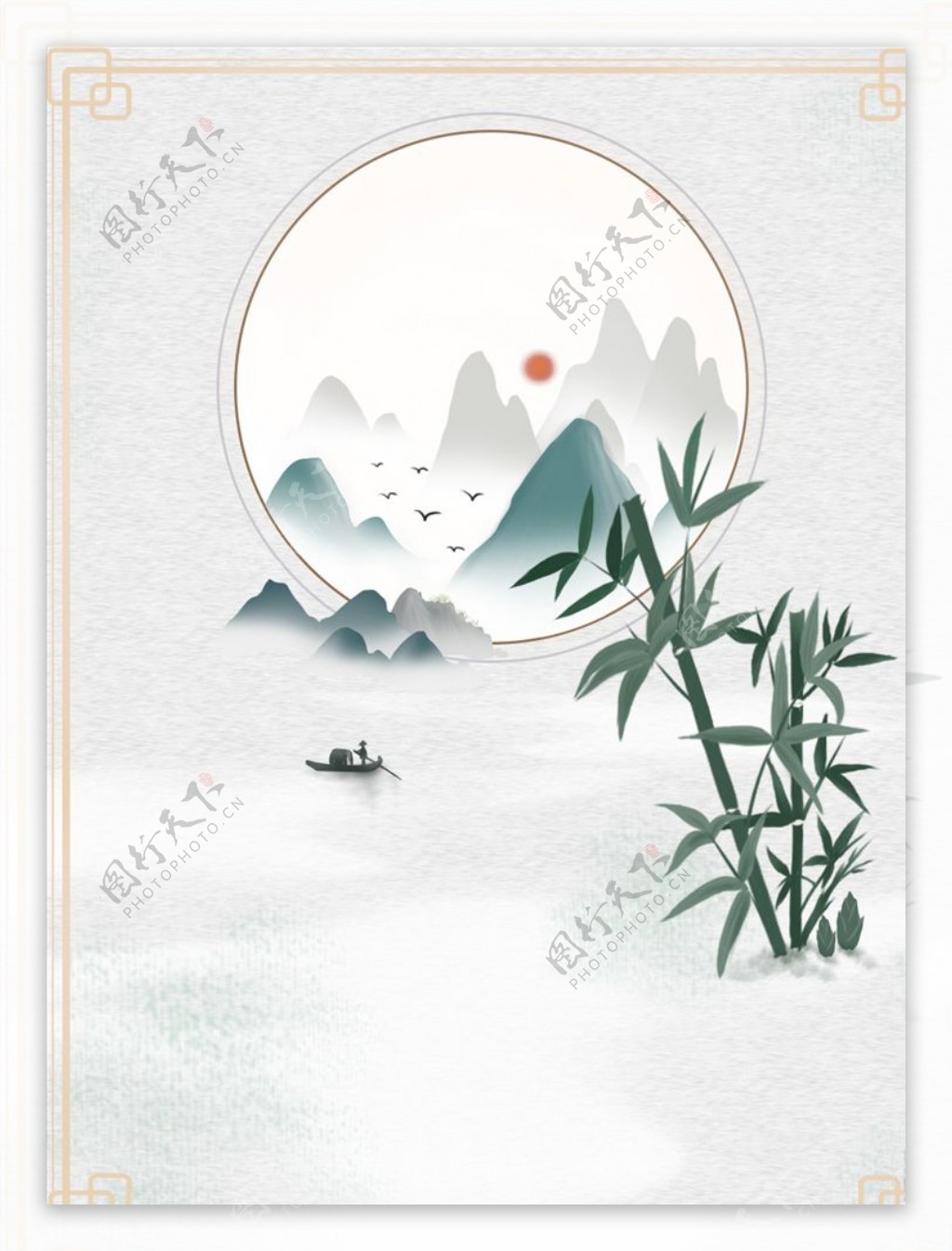 中国风山水工笔画背景图片