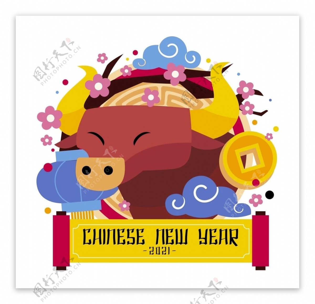 中国新年2021牛年插画素材图片