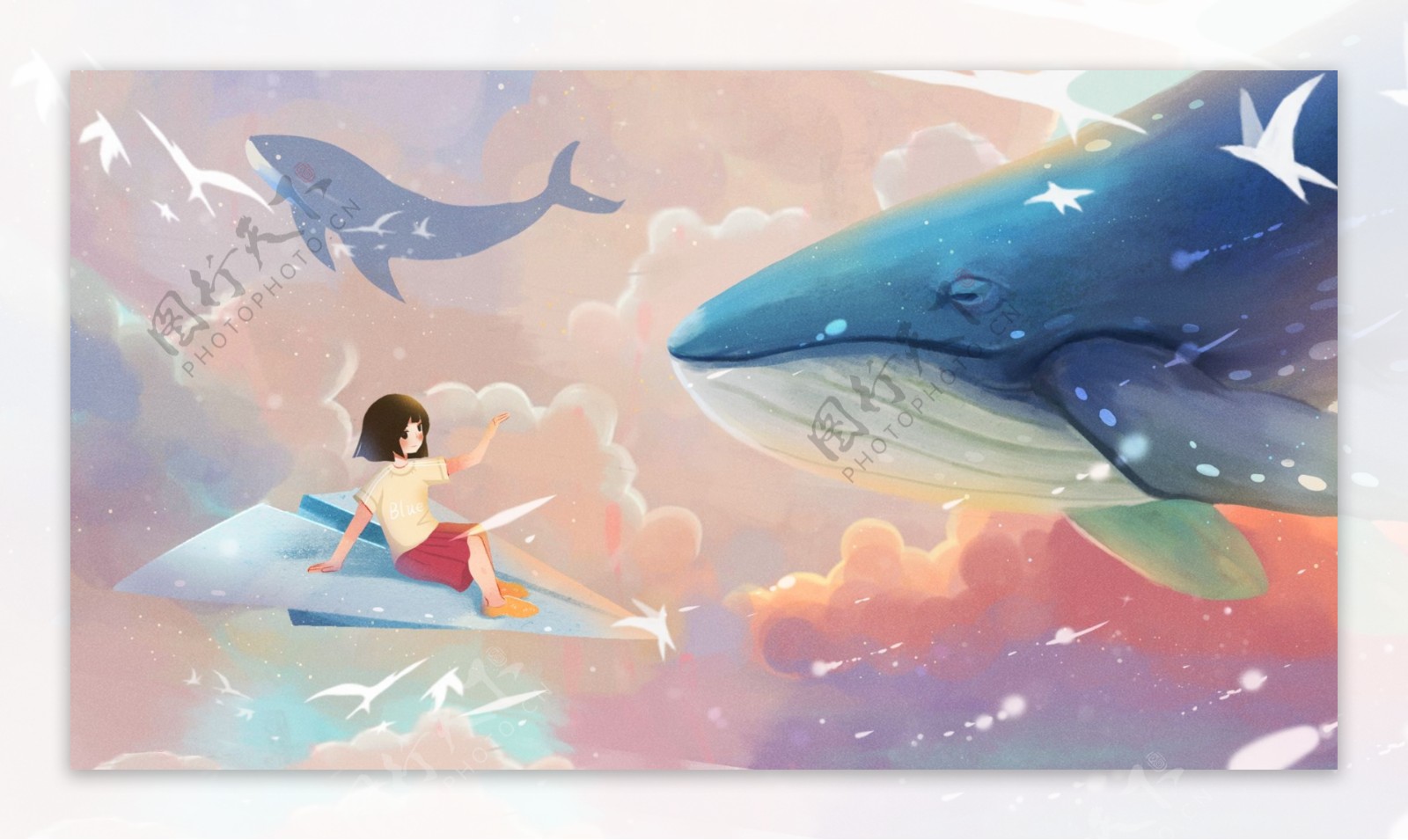 女孩和鲸插画图片