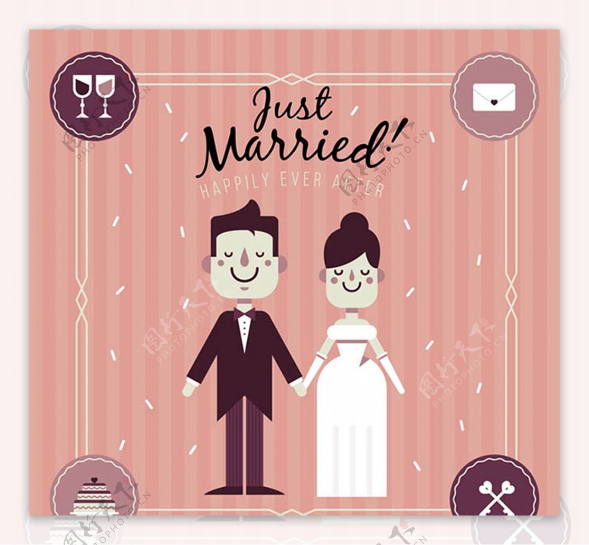 新婚夫妇插画图片