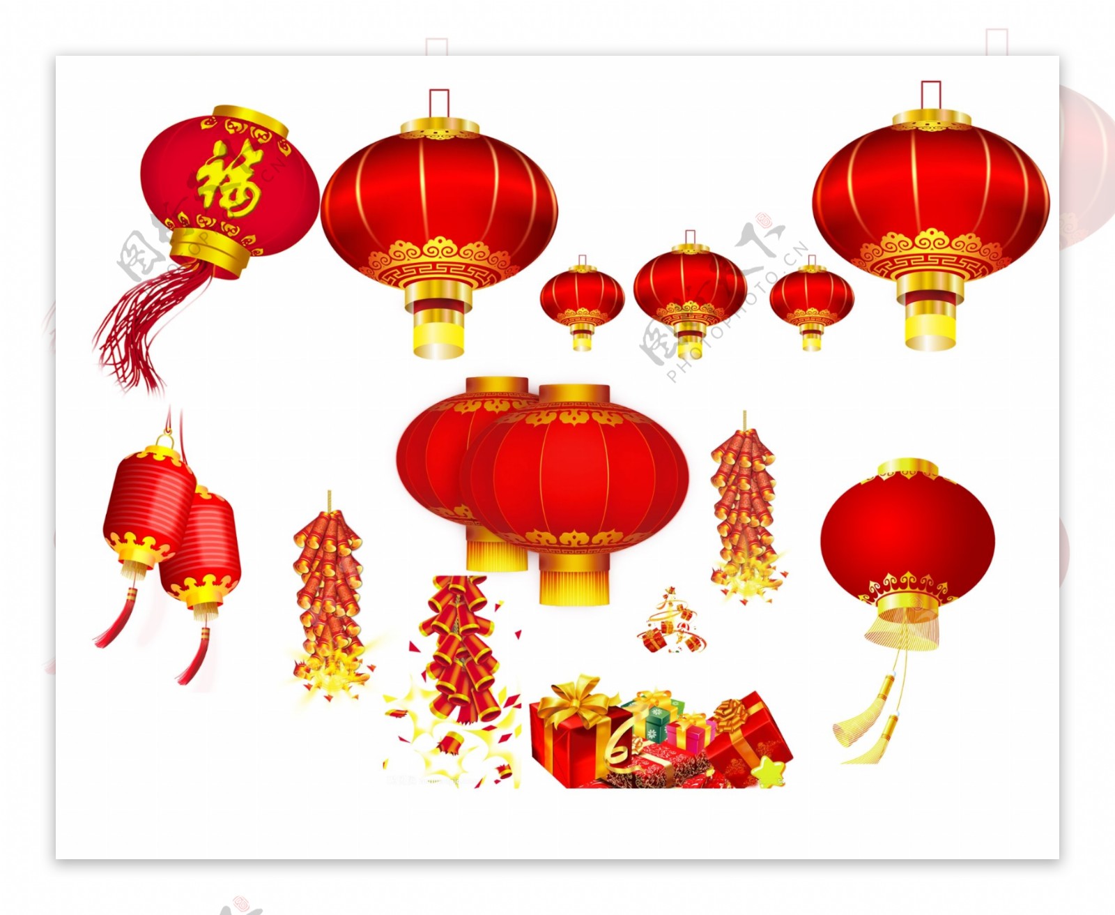 中国新年灯笼鞭炮素材图片