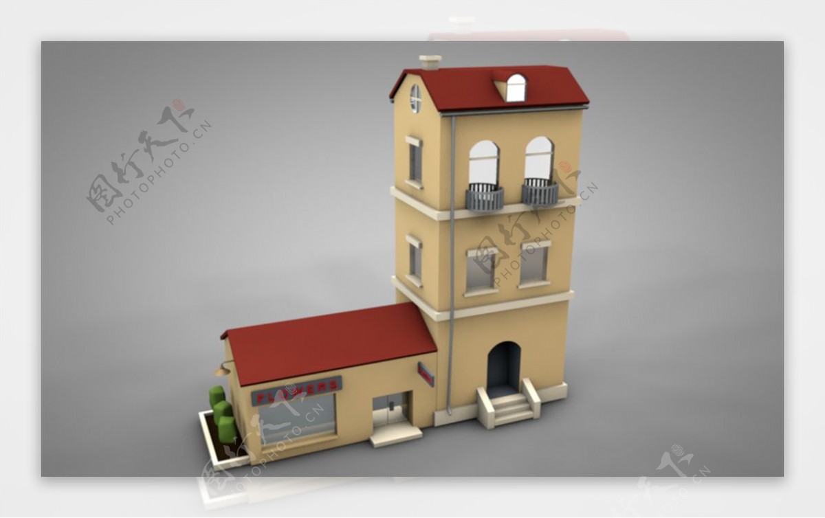 C4D模型小楼房房子木头建筑图片