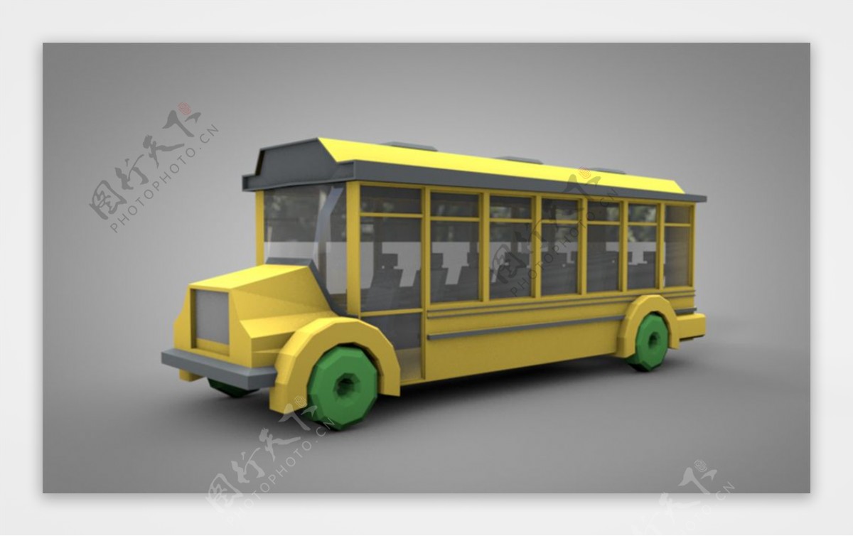 C4D模型像素大巴校车图片