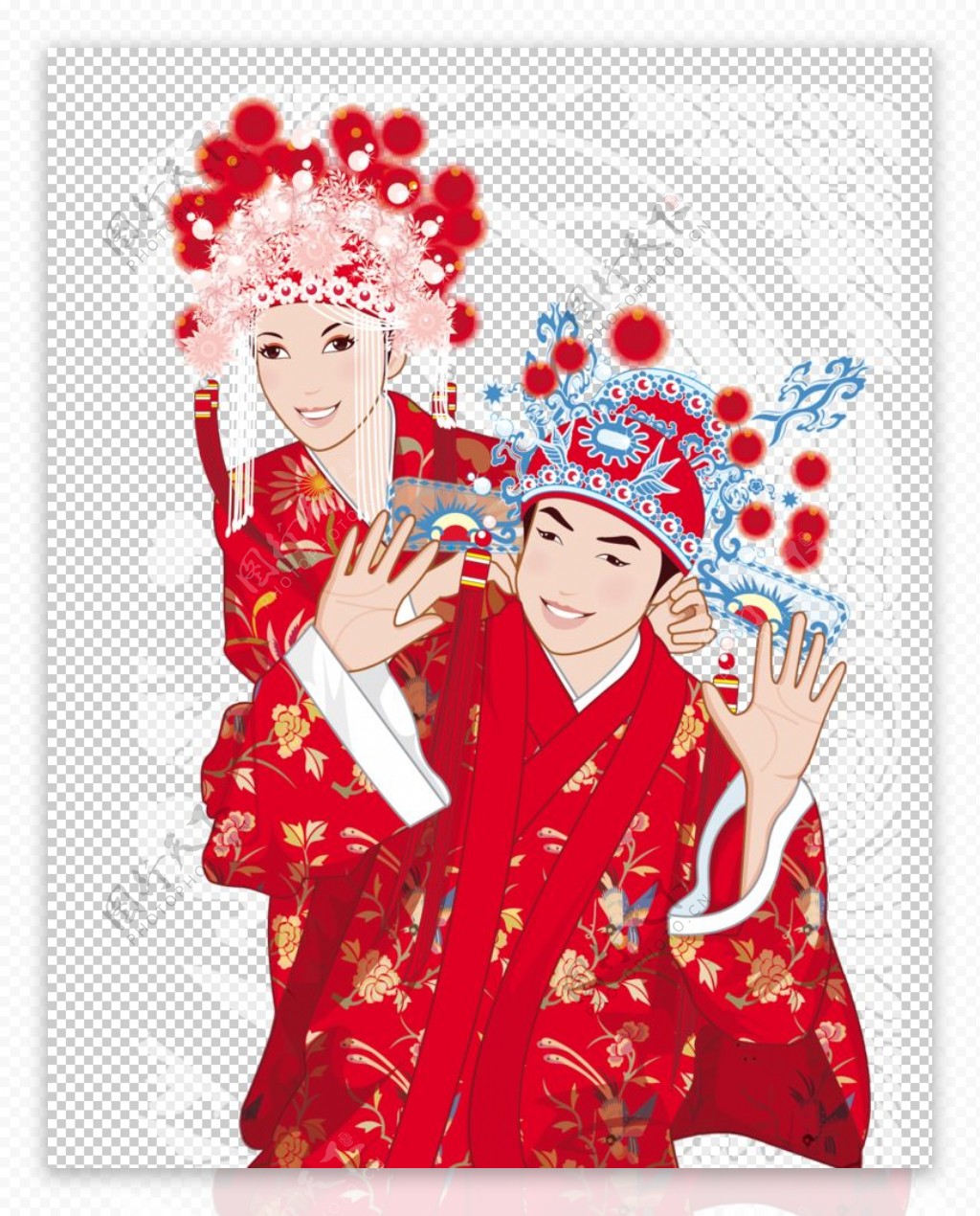 手繪結婚請柬中式新郎新娘卡通形象商用元素, 新娘剪貼畫, 手繪竽, 動畫片素材圖案，PSD和PNG圖片免費下載